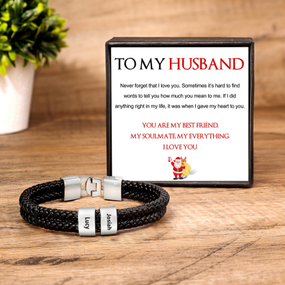 Personalised Braided Leather Bracelet Engraved 2 Names Men's Bracelet for Him-Jessemade AU