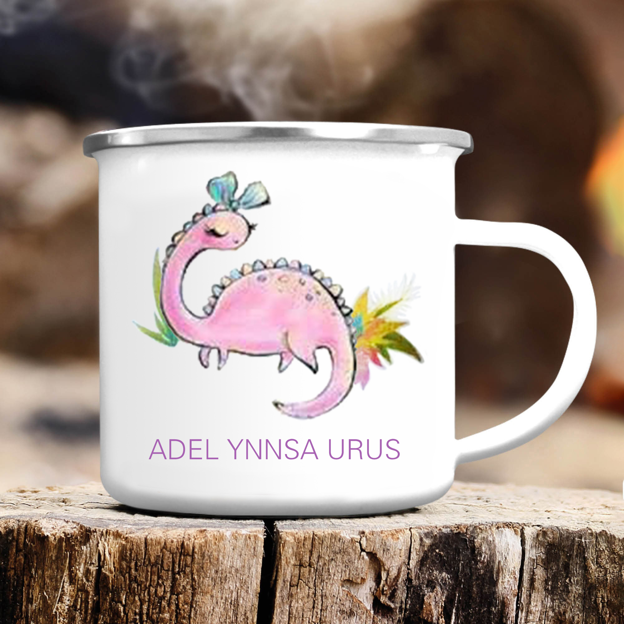 Personalised Enamel Mug Customised Name Dinosaur Cup Camping Mug Birthday Gift for Kids - Brachiosaurus-Jessemade AU
