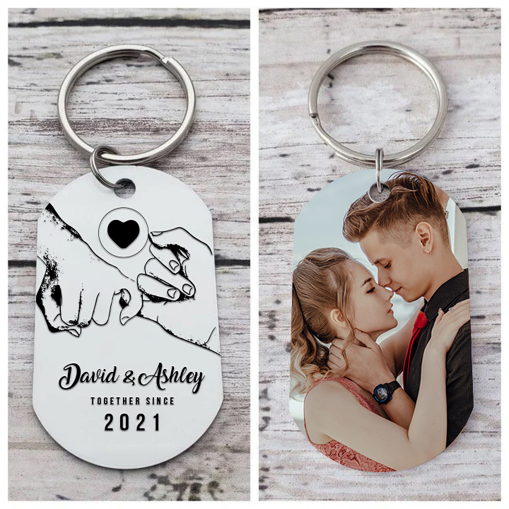 Personalised Couple Photo Keychain Custom 2 Names & Text & Year Keyring Pinky Swear Gift for Him/Her-Jessemade AU