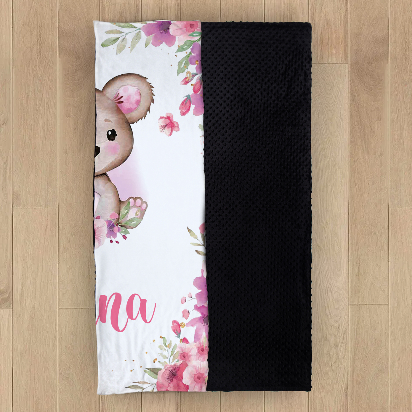 Personalised Pink Bear Blanket Custom Name Cute Cartoon Blanket-Jessemade AU