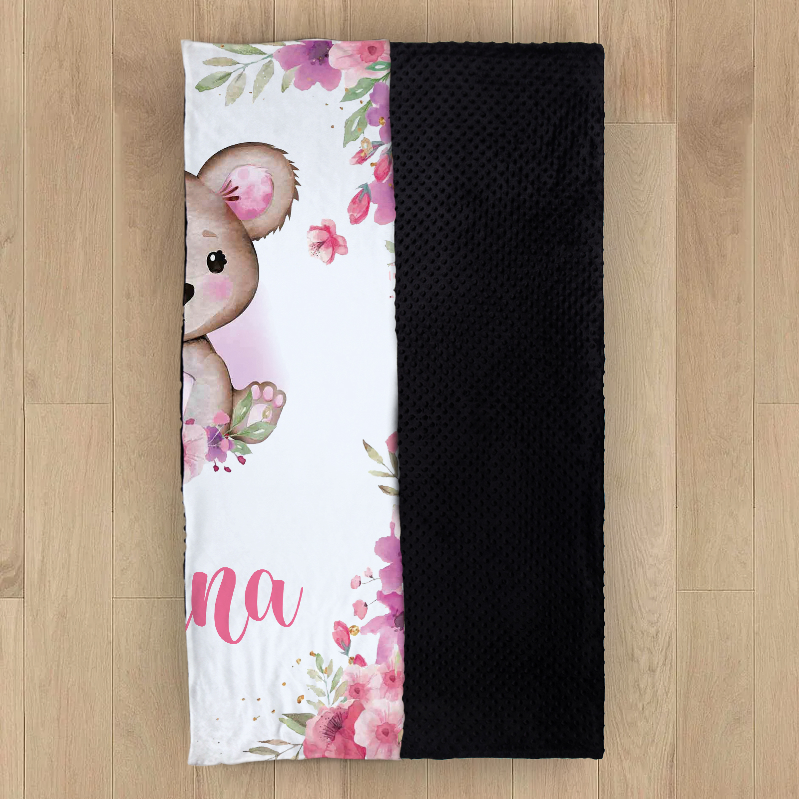 Personalised Pink Bear Blanket Custom Name Cute Cartoon Blanket-Jessemade AU