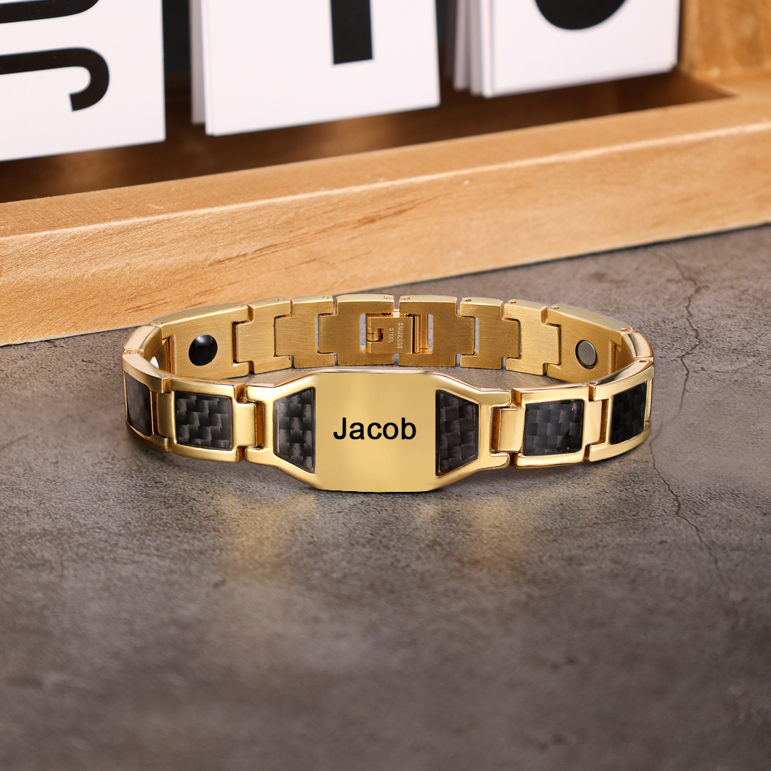 Personalised Carbon Fiber Energy Bracelet Custom Name Men's Bracelet Bangle Gifts For Him-Jessemade AU