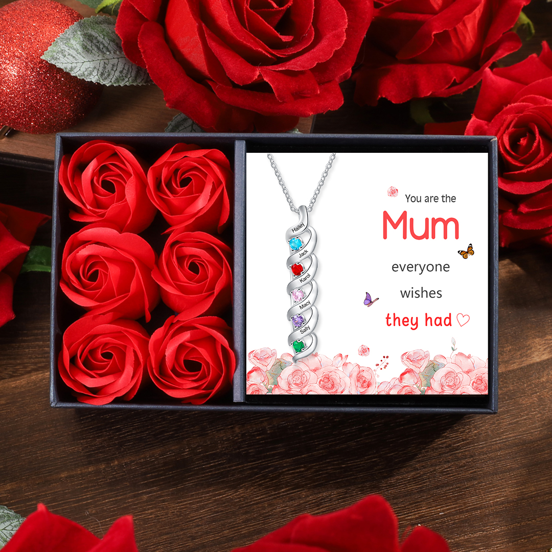 Personalised Necklace Cascading Pendant with 5 Birthstones Engraving 5 Names Gifts for Her-Jessemade AU