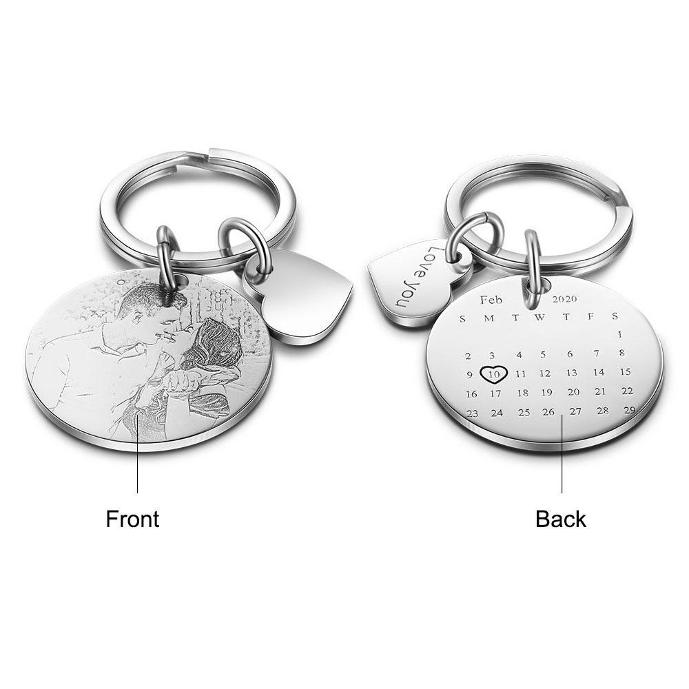 Photo Keychain Personalised with Calendar and Engraved Heart Charm Gifts For Her-Jessemade AU