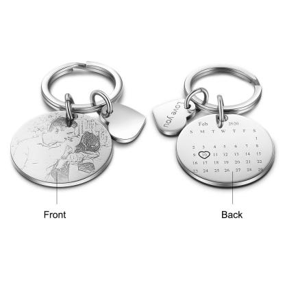 Photo Keychain Personalised with Calendar and Engraved Heart Charm Gifts For Her-Jessemade AU