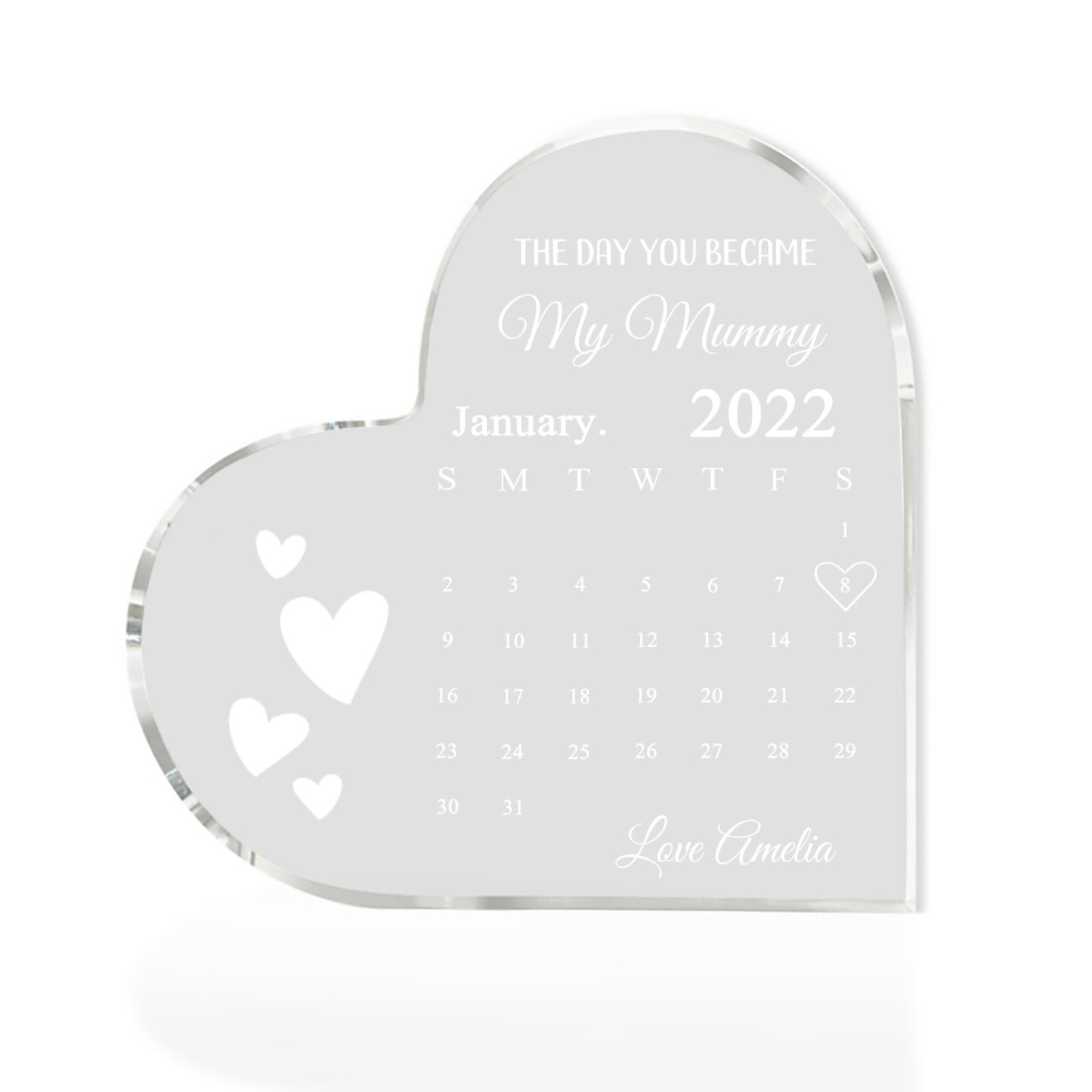 Personalised Acrylic Heart Keepsake Custom Date & Text Calendar Ornaments Gifts for Her - The Day You Became My Mommy/Mummy-Jessemade AU