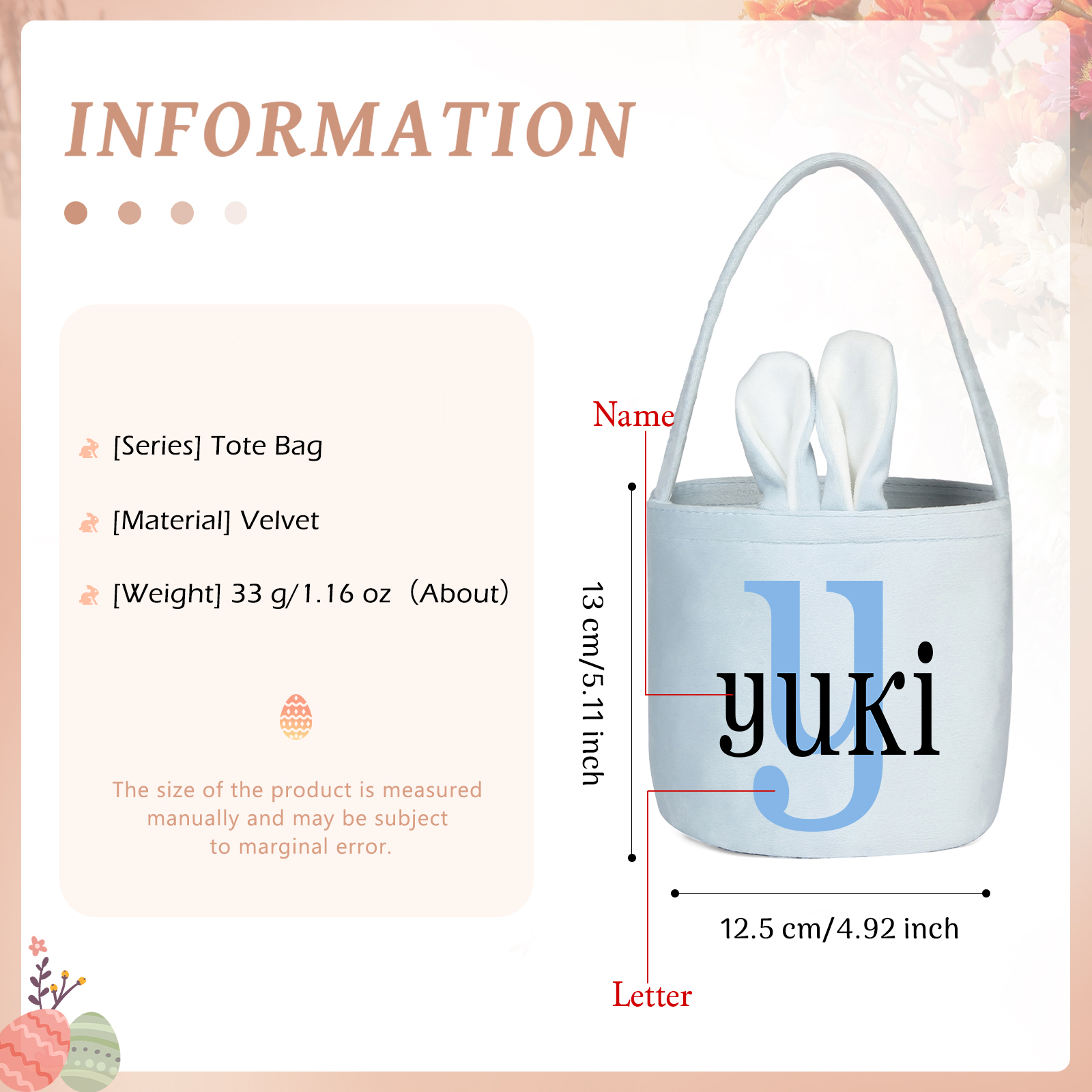 Personalised Bunny Tote Bag Custom Name & Letter Bunny Basket Bucket Bag Easter Gifts-Jessemade AU