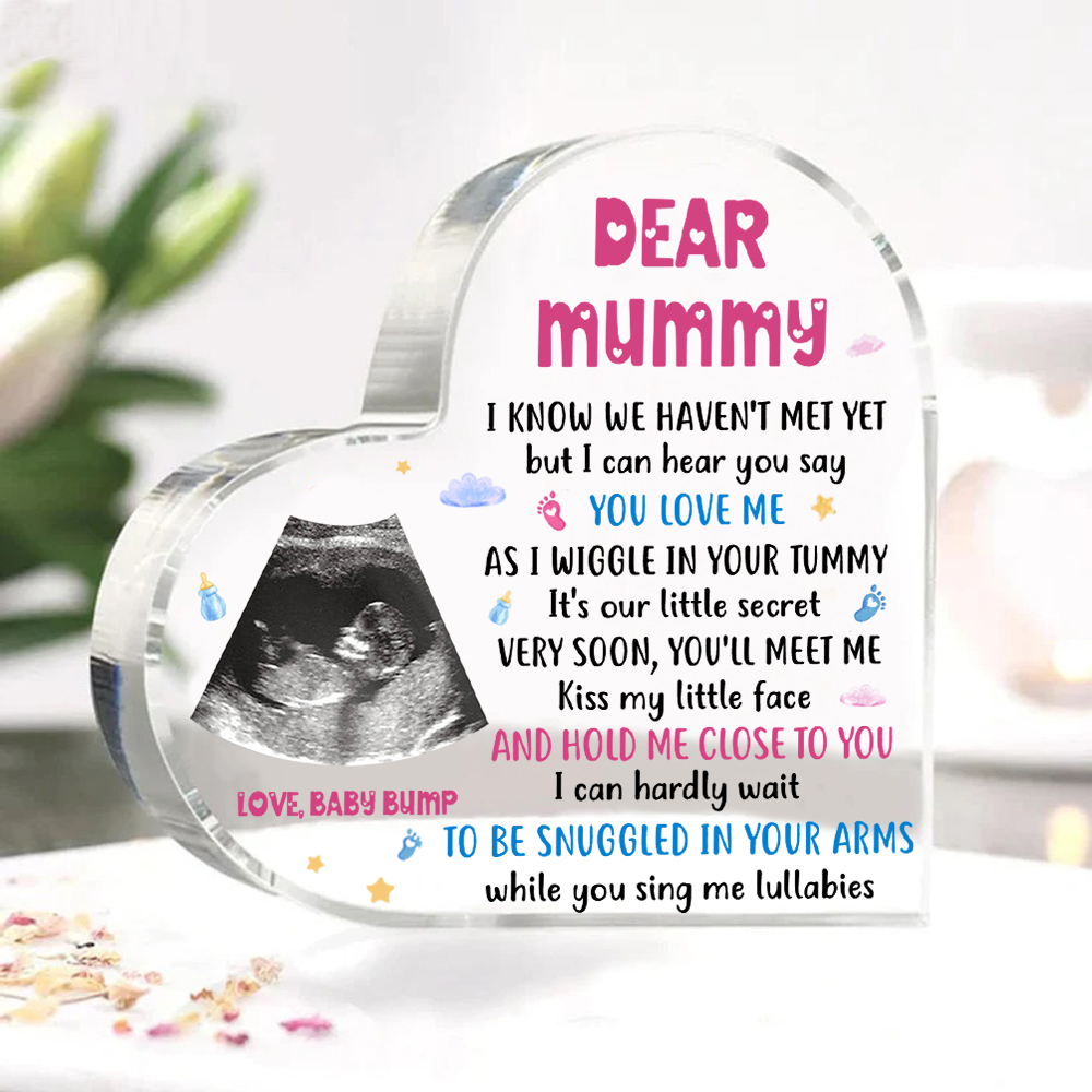 Dear Mummy/Mommy Personalised Photo Acrylic Heart Keepsake Custom Text Ornaments -  I Know We Haven't Met Yet, But I Can Hear You Say You Love Me-Jessemade AU