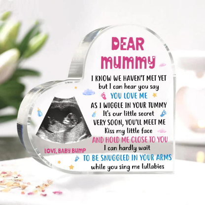 Dear Mummy/Mommy Personalised Photo Acrylic Heart Keepsake Custom Text Ornaments -  I Know We Haven't Met Yet, But I Can Hear You Say You Love Me-Jessemade AU