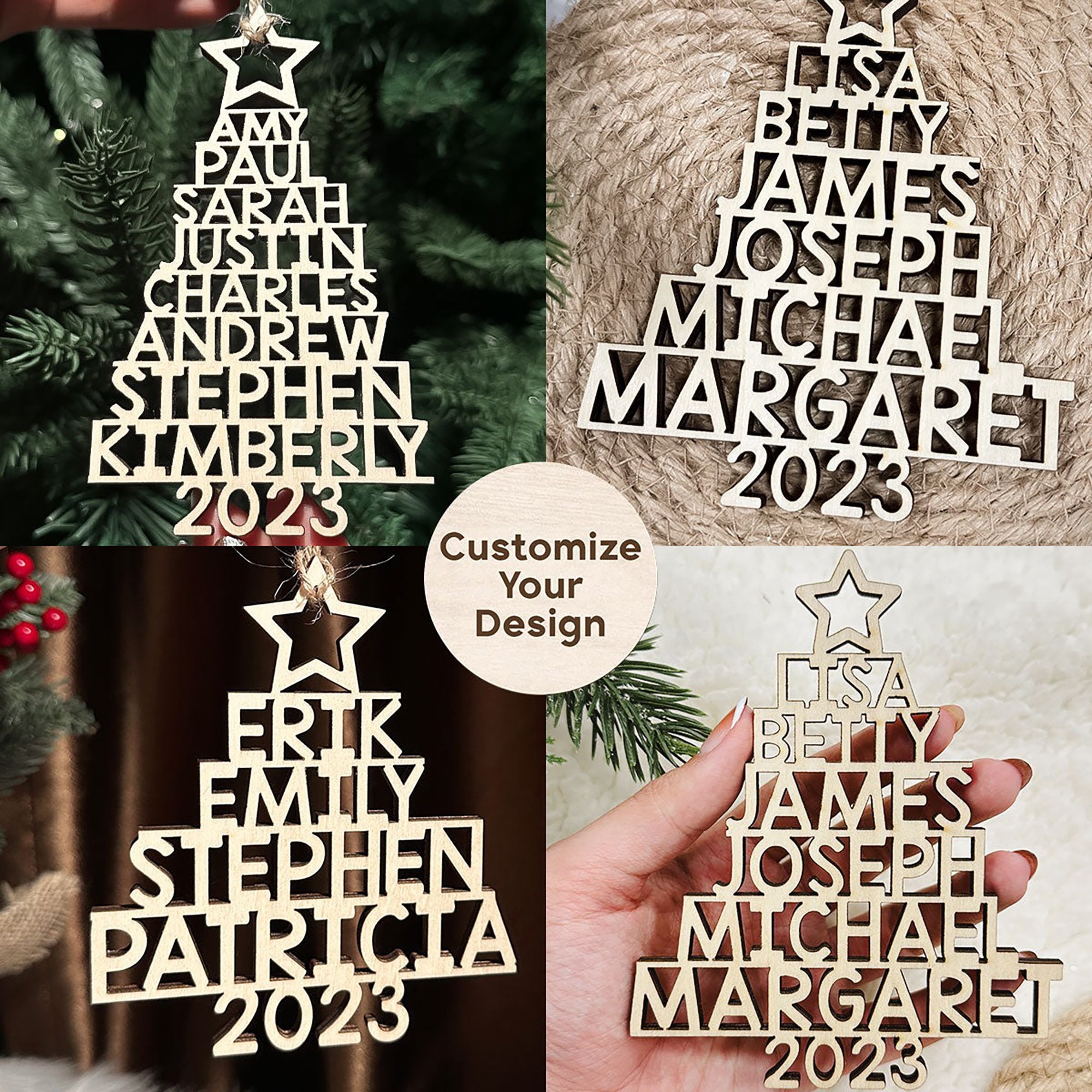 11 Names - Personalised Christmas Tree Ornaments Customised Name Xmas Wooden Decor Gifts for Family Friends-Jessemade AU