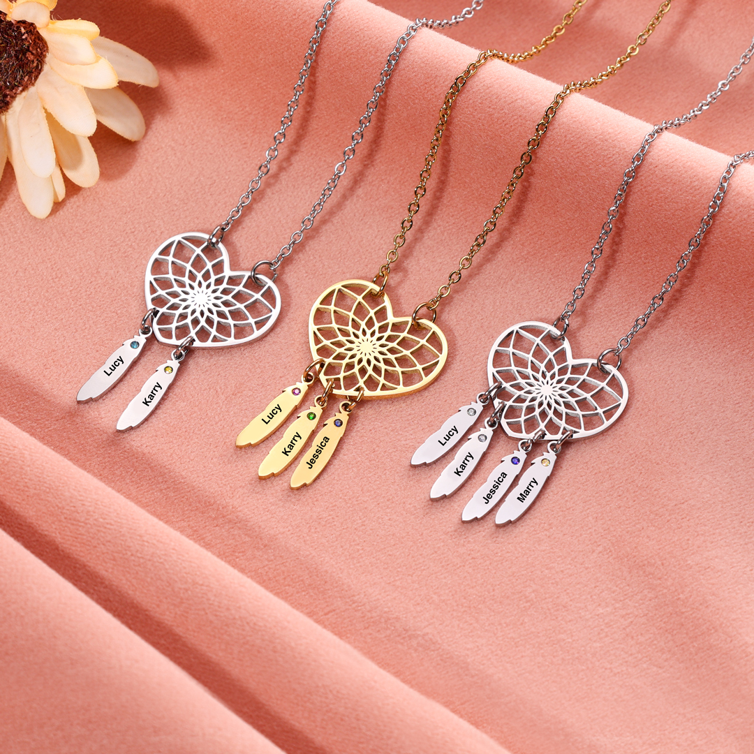 Personalised Dream Catcher Necklace With Birthstones Custom 1 Name Necklace Gifts For Her-Jessemade AU