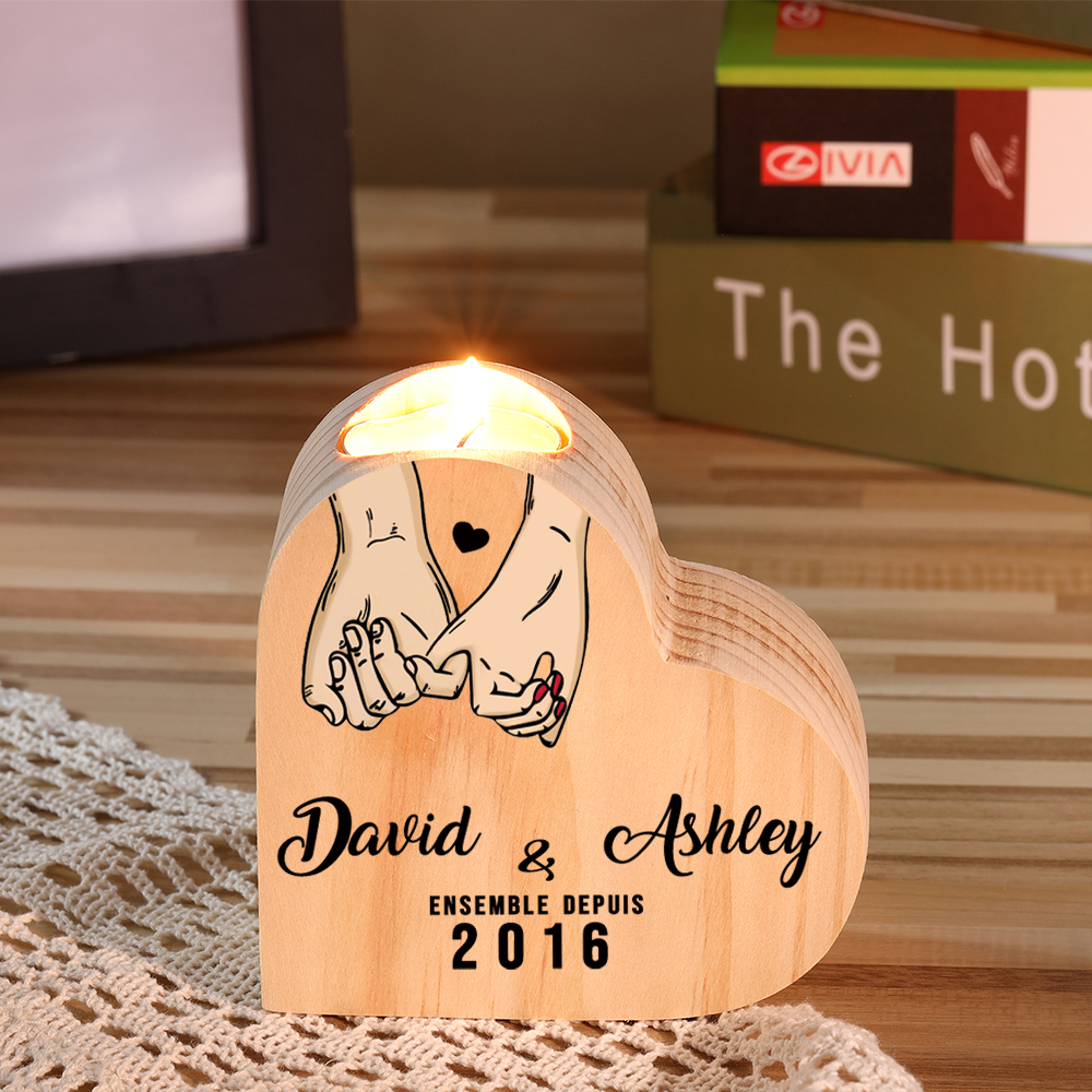 For Couple-Personalised Wooden Heart Candle Holder Pinky Promise Candlesticks-Jessemade AU