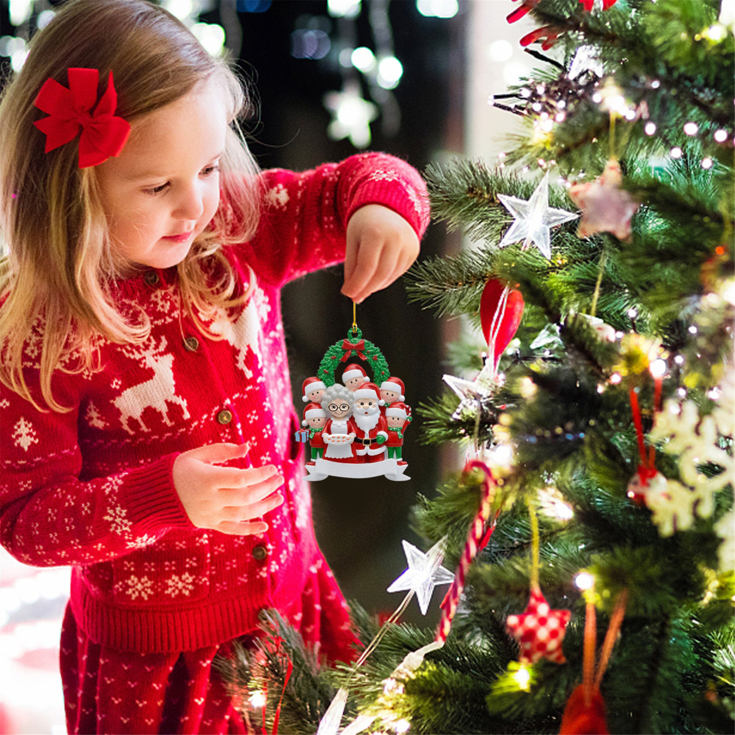 Santa Family Ornament Custom 7 Names Grandparents with Grandkids Ornament-Jessemade AU