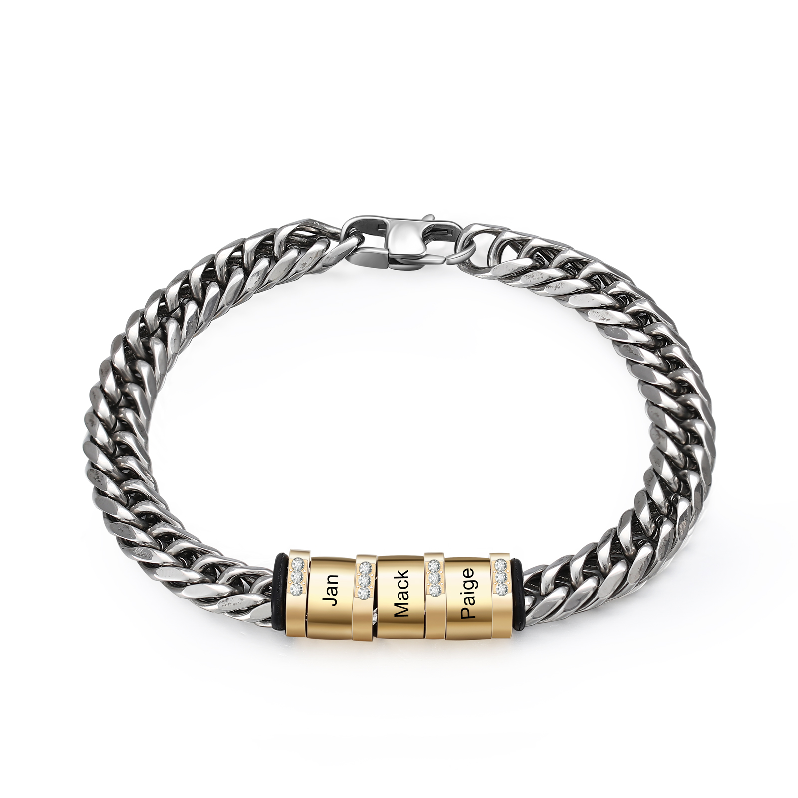 Personalised Cuban Chain Bracelet Customised Name Bracelet with 3 Beads-Jessemade AU