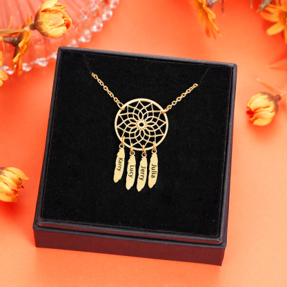 Personalised Dream Catcher Necklace Engraved 4 Names Gift For Women-Jessemade AU