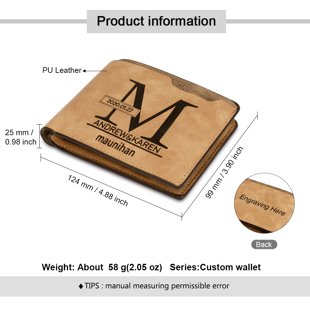 Personalised Leather Wallet Engraved Photo Short Purse Folding Wallet Gifts For Men-Jessemade AU