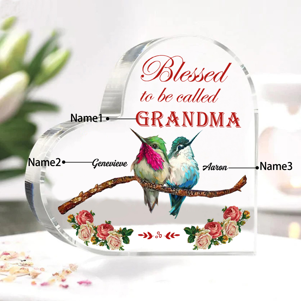 Acrylic Heart Keepsake Custom 3 Names Birds Decor Personalised Gifts for Grandma Mum-Jessemade AU