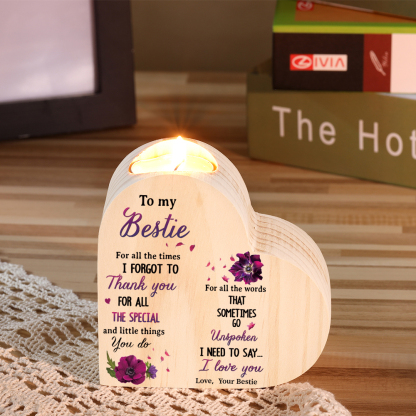 To My Bestie Violet Flower Heart Candle Holder "I Need To Say I Love You" Wooden Candlestick-Jessemade AU