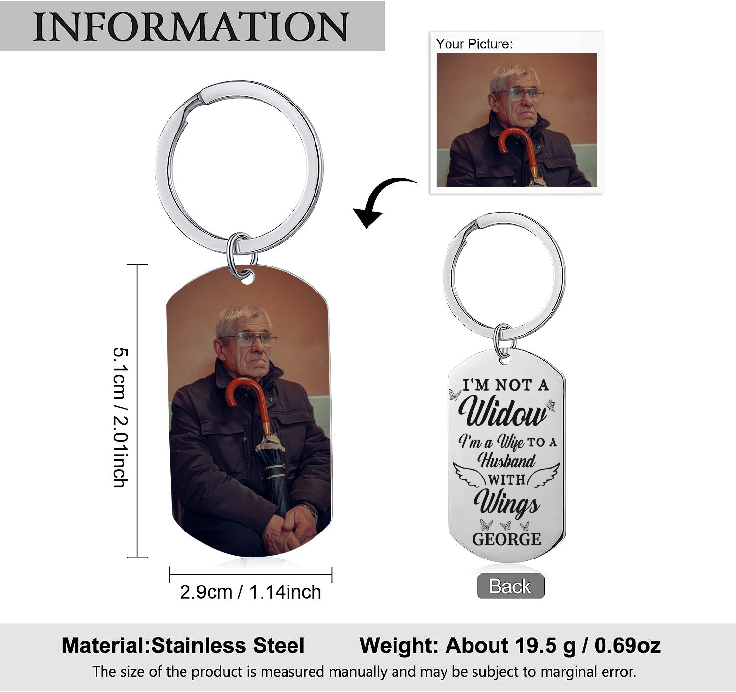 Memorial Photo Keychain Custom Name Keyring Personalised Keychains -  I'm Not A Widow, I'm A Wife To A Husband With Wings-Jessemade AU