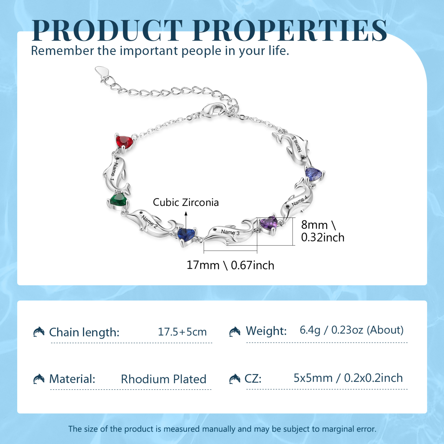 Personalised Dolphin Birthstone Bracelet Custom 5 Names & Birthstones Creative Gifts For Her-Jessemade AU