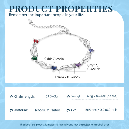 Personalised Dolphin Birthstone Bracelet Custom 5 Names & Birthstones Creative Gifts For Her-Jessemade AU