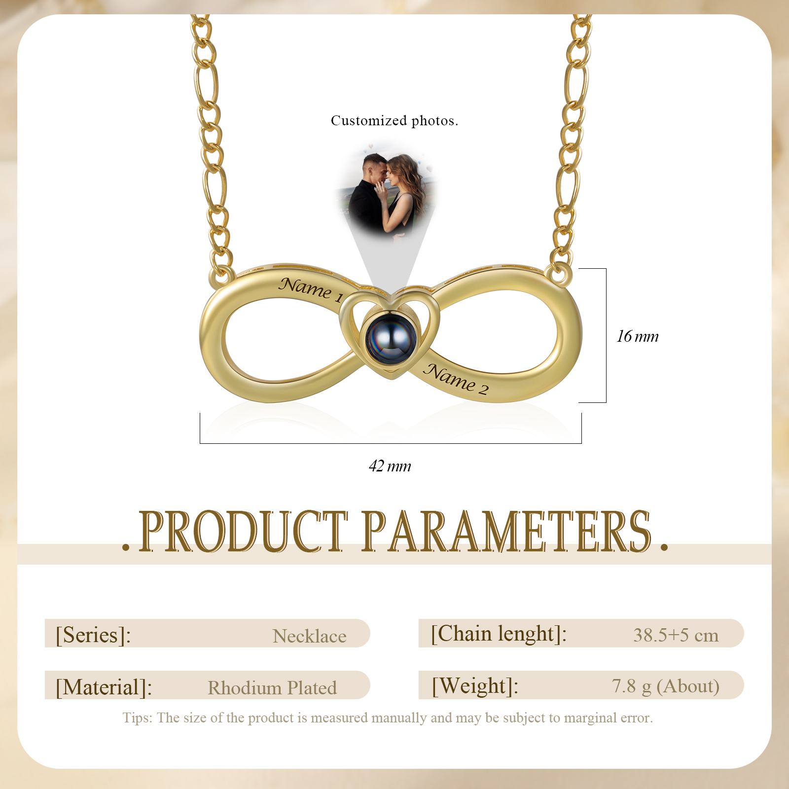 2 Names - Personalised Photo Projection Necklace Custom Name Infinity Love Necklace Gift for Her-Jessemade AU