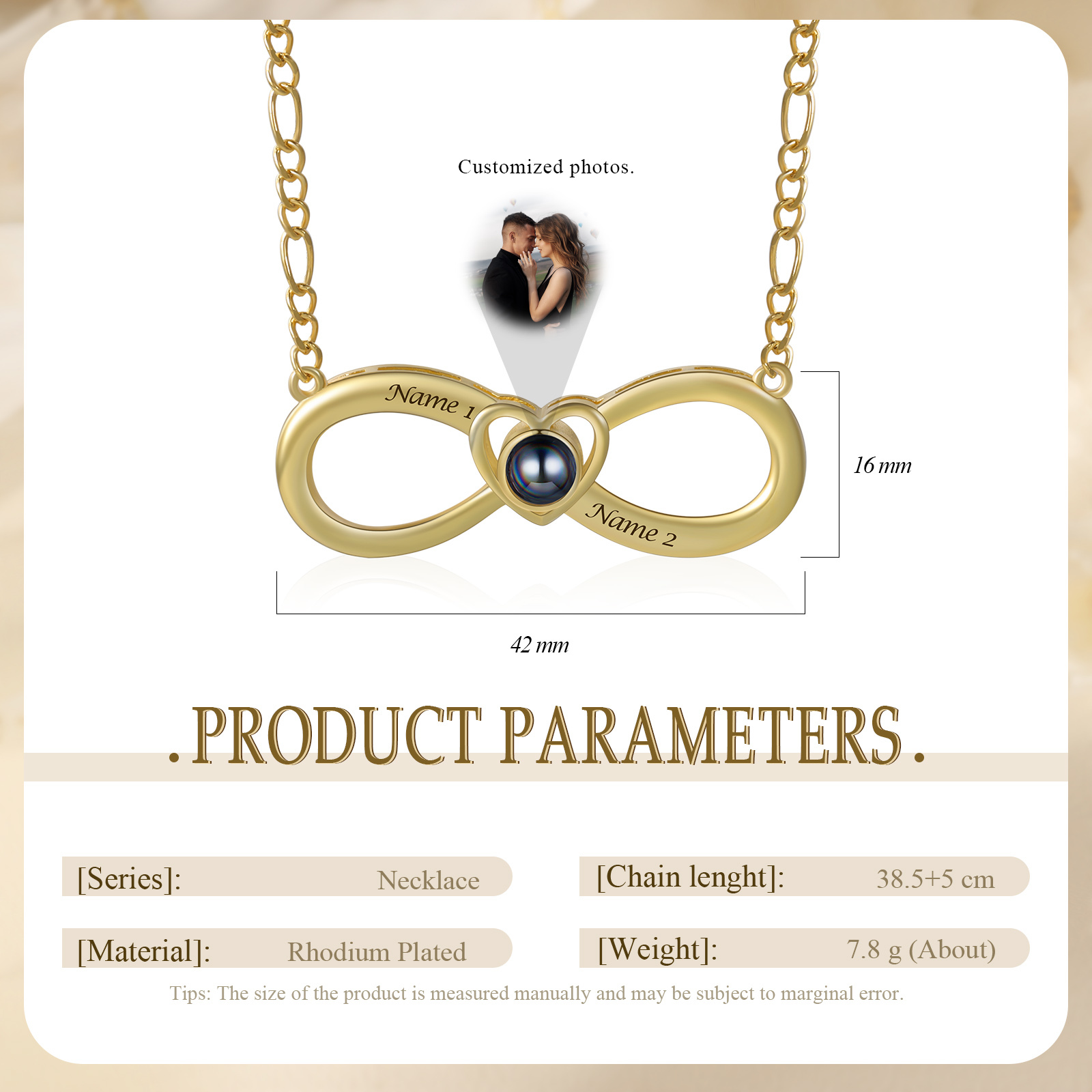 2 Names - Personalised Photo Projection Necklace Custom Name Infinity Love Necklace Gift for Her-Jessemade AU