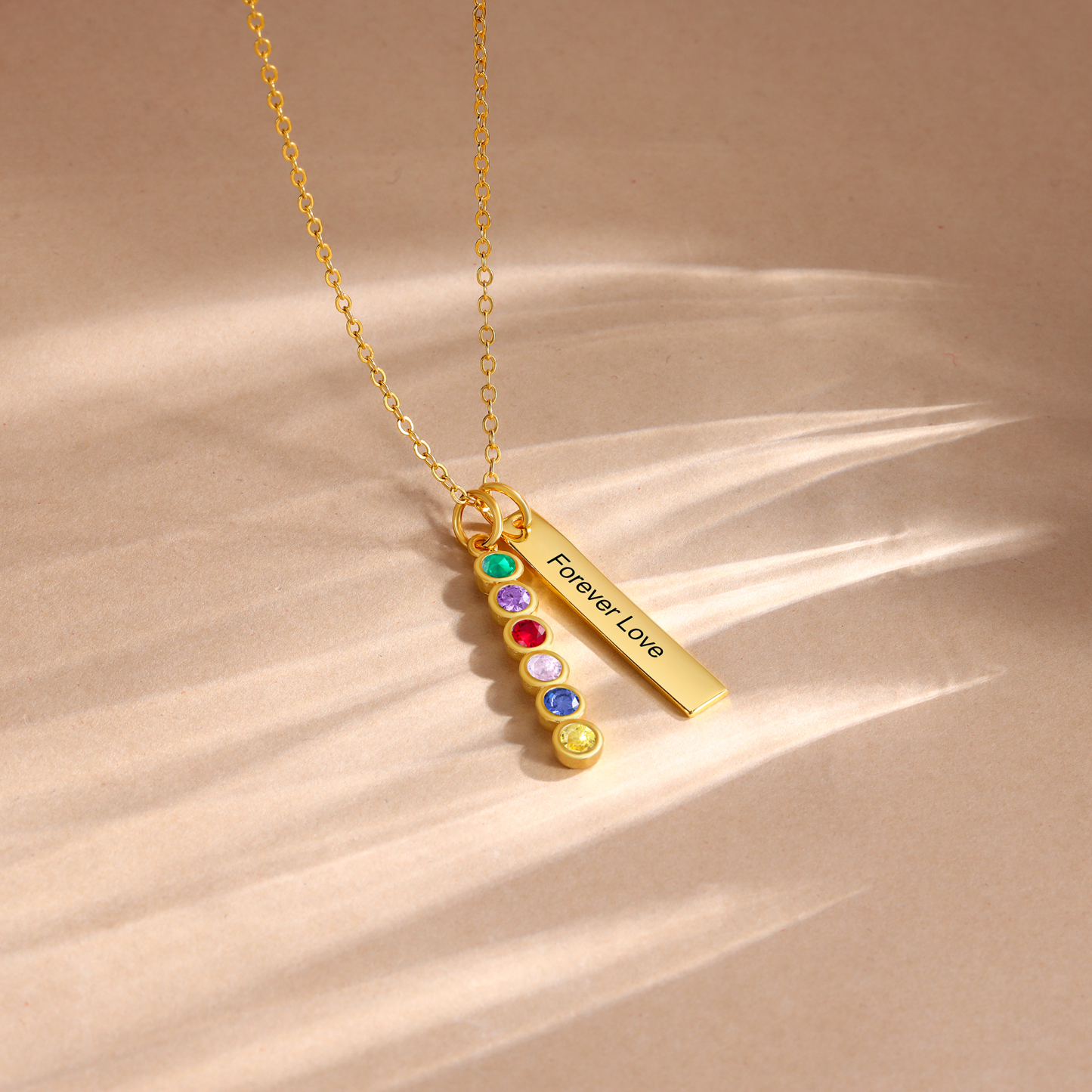 Personalised Bar Pendant Necklace Custom 6 Birthstones & 1 Text Necklace Birthday Gift for Her-Jessemade AU