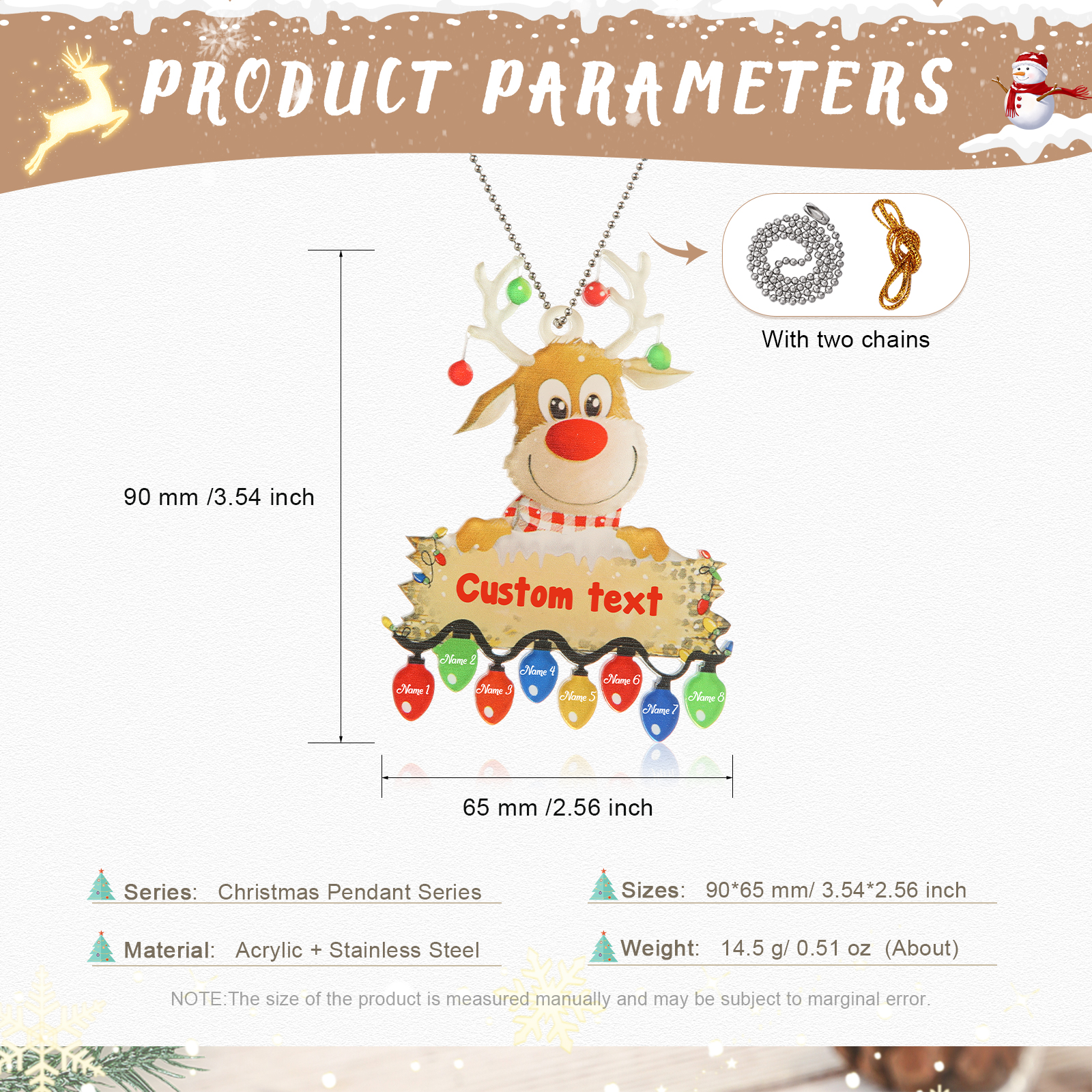 8 Names - Personalised Acrylic Christmas Reindeer Ornaments Customised Text & Name Xmas Pendant Gifts for Family-Jessemade AU