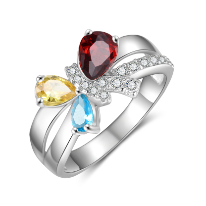 Personalised Butterfly Ring With 3 Birthstones Engraved Names Ring Gifts For Her-Jessemade AU