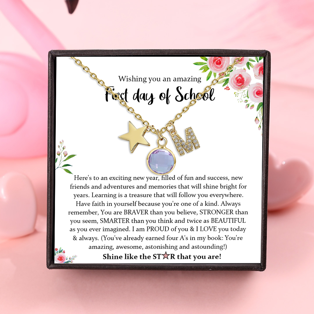 Back To School Personalised Necklace Custom Birthstone and Initial Star Pendant Necklace-Jessemade AU