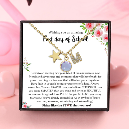 Back To School Personalised Necklace Custom Birthstone and Initial Star Pendant Necklace-Jessemade AU