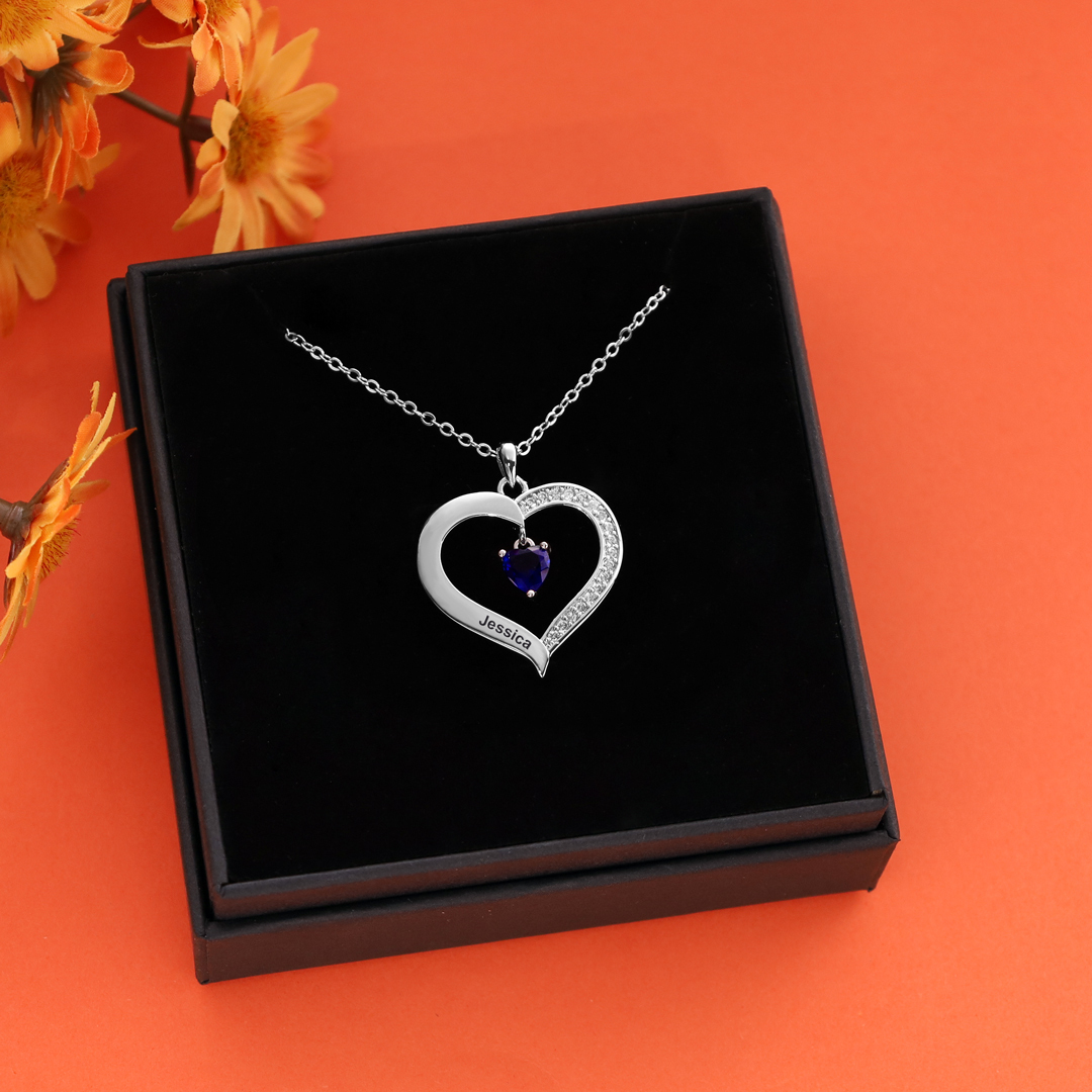 Personalised Necklace With 1 Heart Birthstone Engraved Names Heart Necklace Gift For Women-Jessemade AU