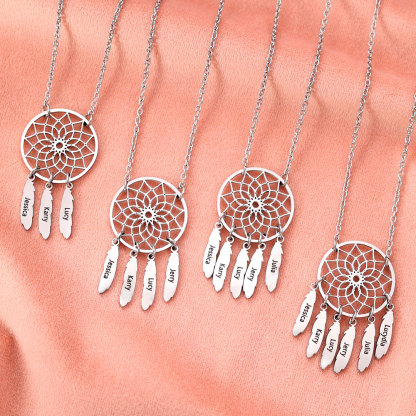 Personalised Retro Dream Catcher Necklace Engraved 3 Names Gift For Women-Jessemade AU