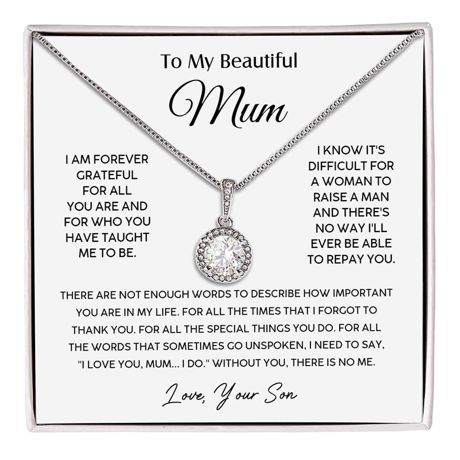 To My Beautiful Mum Necklace Mother's Day Gift Set - I Am Forever Grateful For All You Are And For Who You Have Taught Me Το Be-Jessemade AU