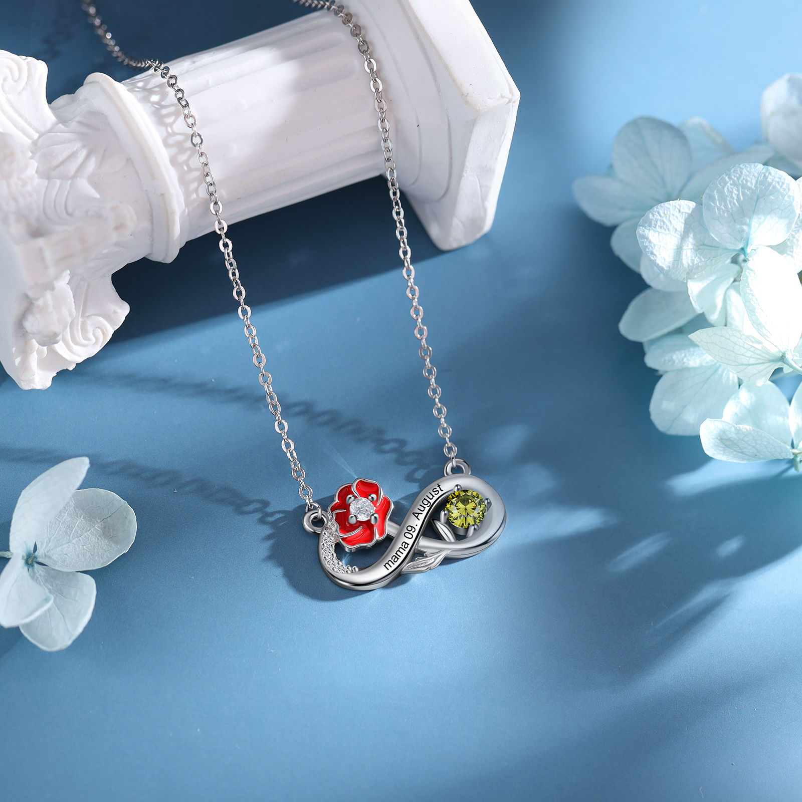 Personalised August Birthflower Necklace With Birthstone Gift For Women-Jessemade AU