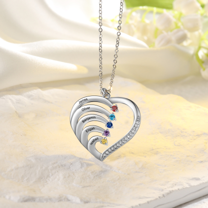 Personalised Mother Necklace 5 Stones Engraved 5 Names Birthstone Intertwined Heart Pendant Gifts for Her-Jessemade AU