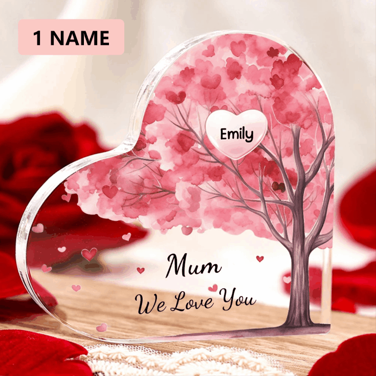 Personalised Text Acrylic Heart Keepsake Custom 1–12 Names Pink Purple Tree Ornaments Gifts for Grandma/Mother