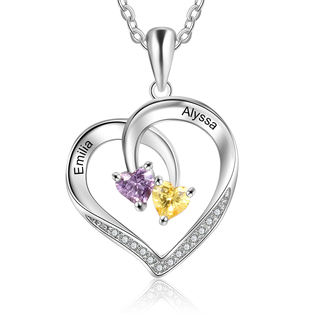 Mother's Day Gift Personalised Heart Necklace With Names Custom 2 Birthstones Gifts For Women-Jessemade AU