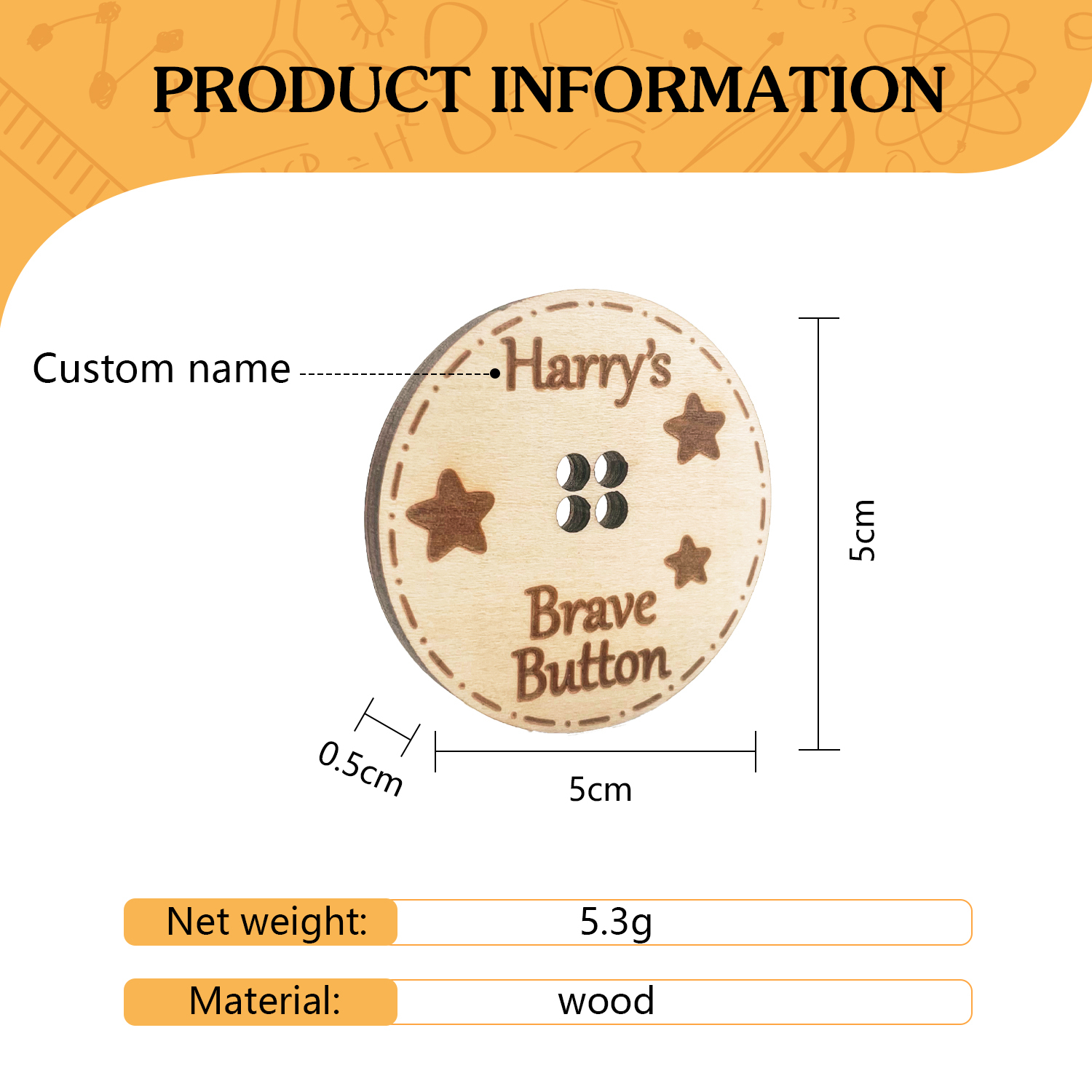 Children Star Brave Buttons Custom A Name Back to School Gifts for Kids-Jessemade AU