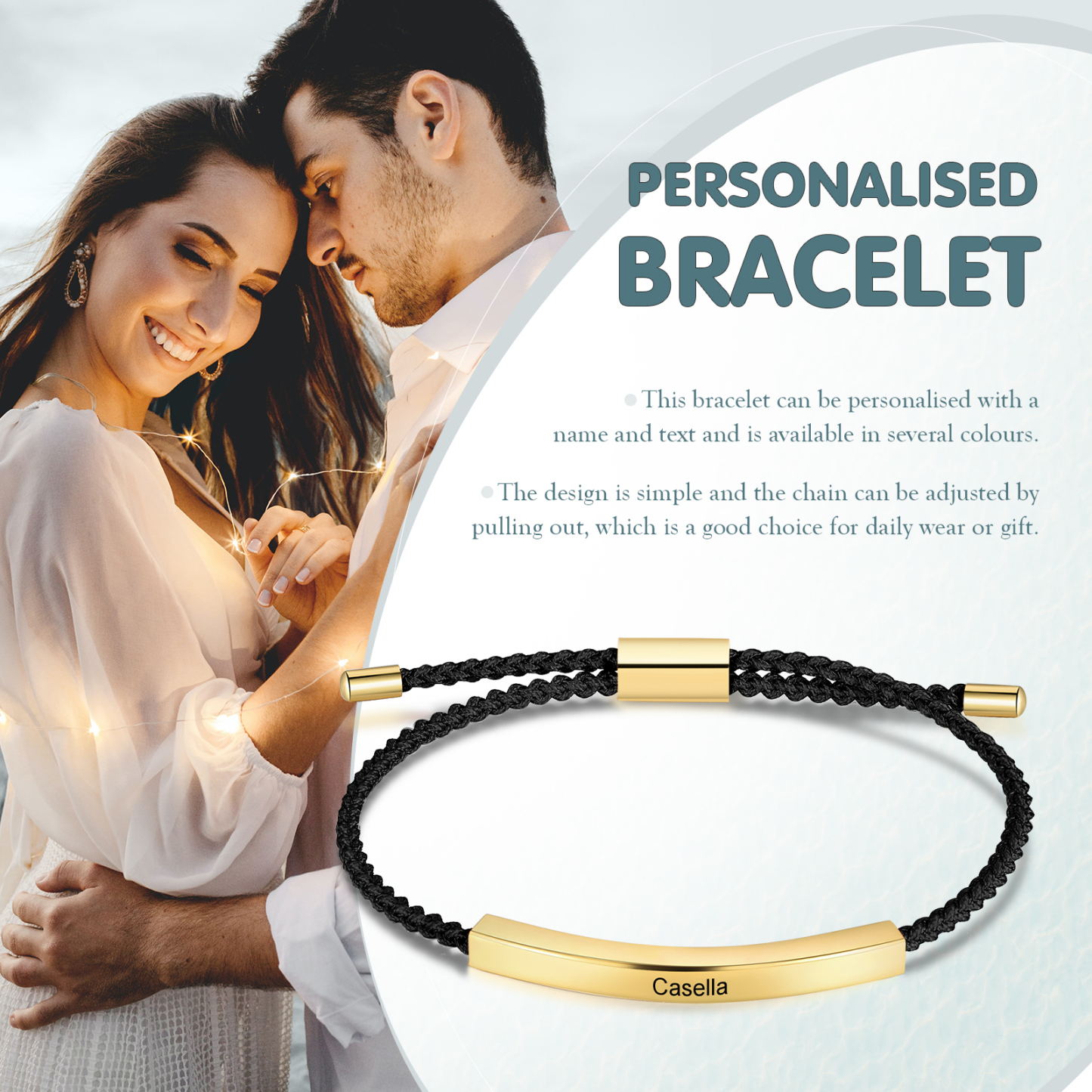 Personalised Braided Rope Bracelet Custom Name & Text Bar Bracelet for Her/Him-Jessemade AU