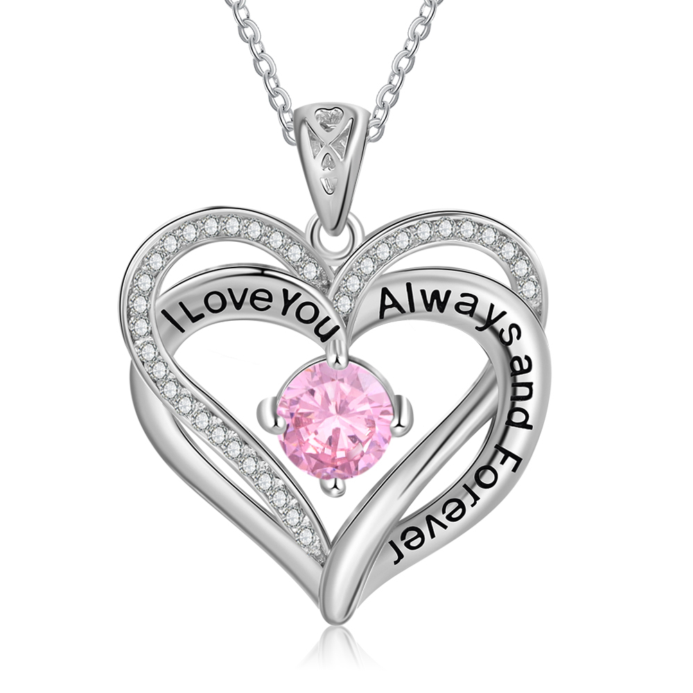 Personalised Heart Necklace with 1 Birthstone Engraved Names Gift For Women-Jessemade AU