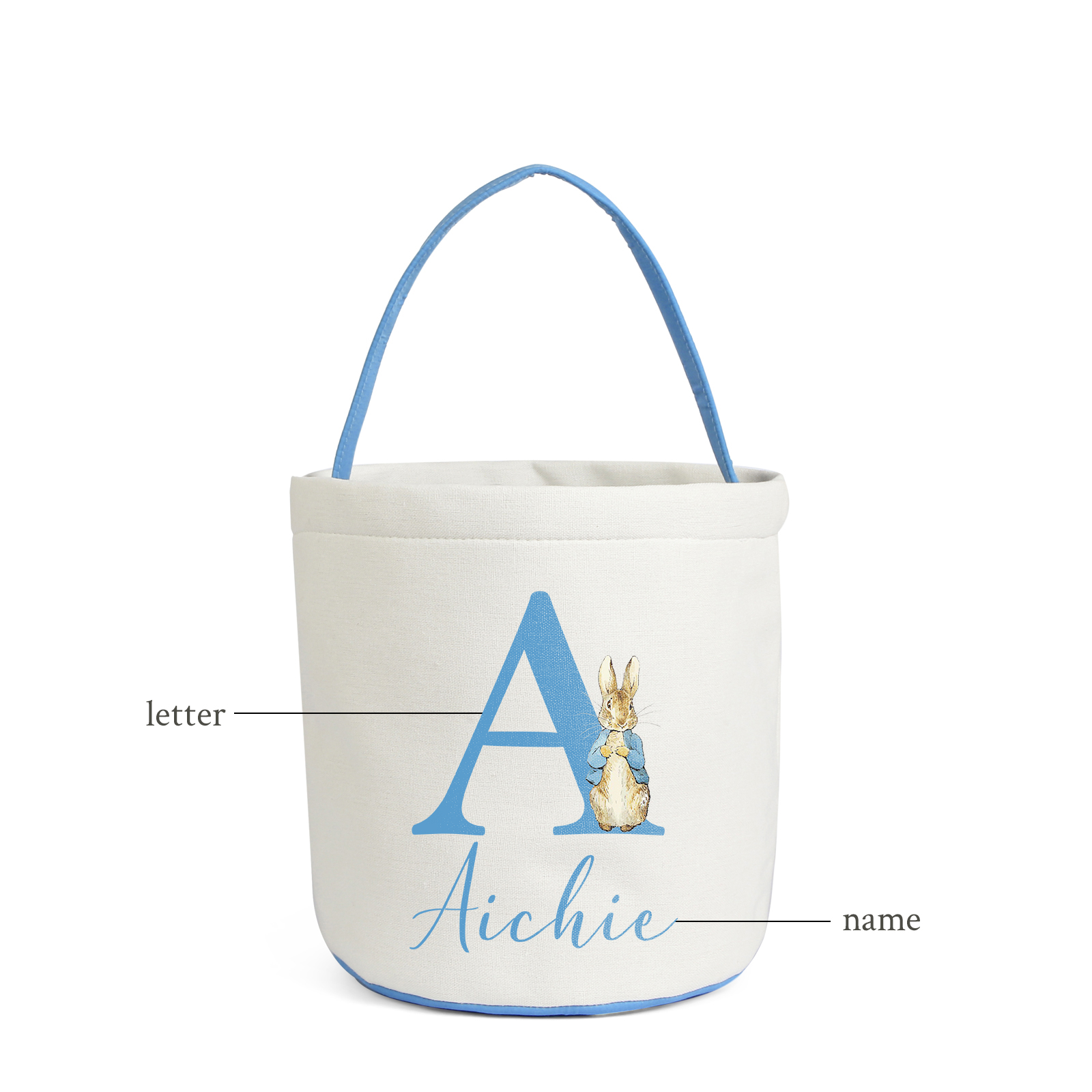 Easter Bunny Tote Bag Personalised Name & Letter Bucket Bag White Basket Gifts For Kids-Jessemade AU