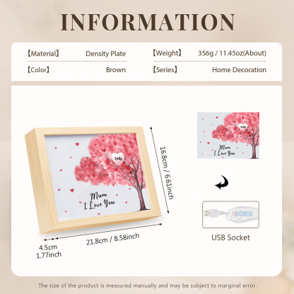 Personalised Frame Night Light Custom 1 Text & 1 Name Pink Family Tree Ornament Gifts for Mother/Grandma-Jessemade AU