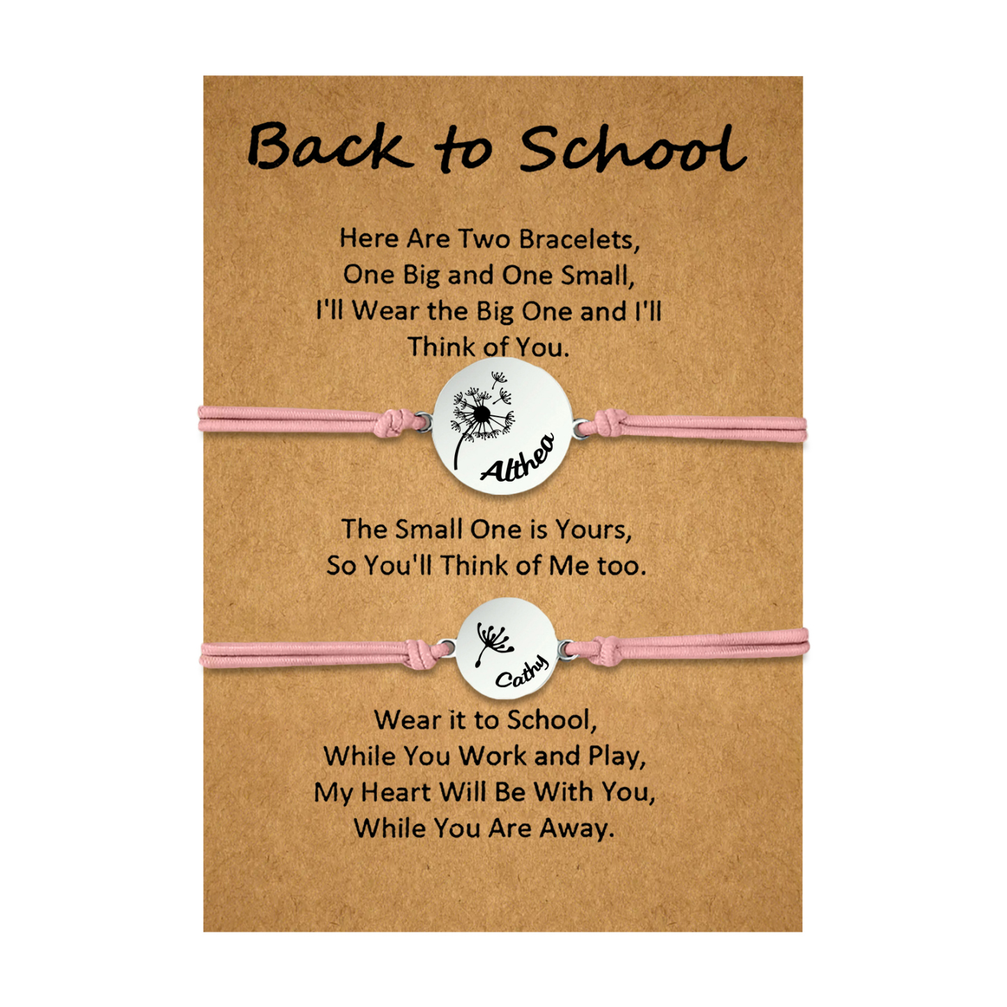 2 Pcs Dandelion Bracelet Set Custom 2 Names Adjustable Bracelets Back to School Gifts for Daughter-Jessemade AU