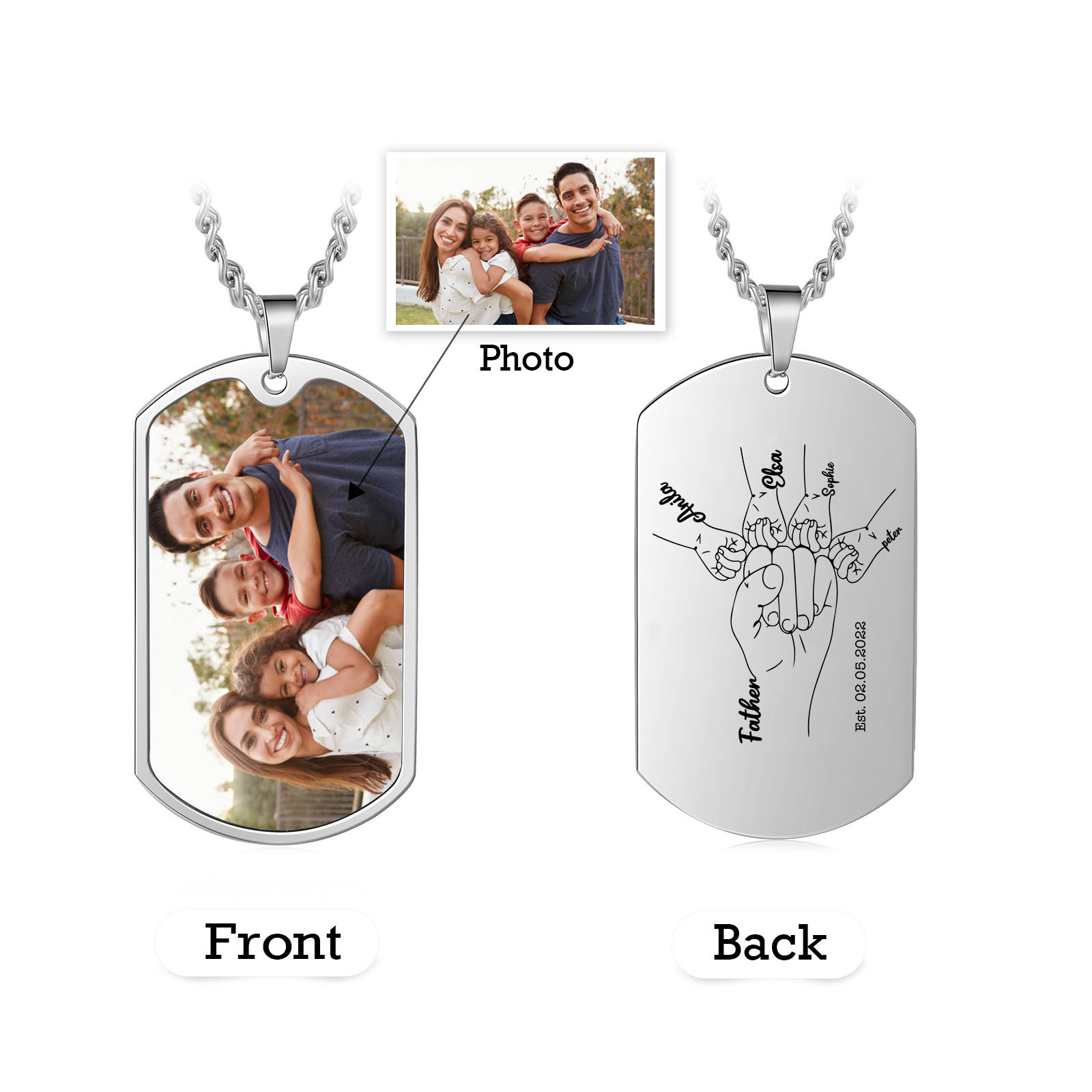 Custom Fist Bump Family Necklace with 4 Kids' Names Personalised Photo Dog Tag Necklace Father's Day Gifts-Jessemade AU