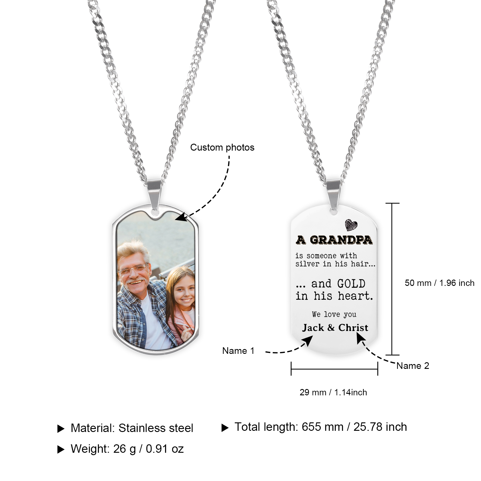Personalised Photo Necklace Engraved Tag Keyring Gifts for Grandpa-Jessemade AU