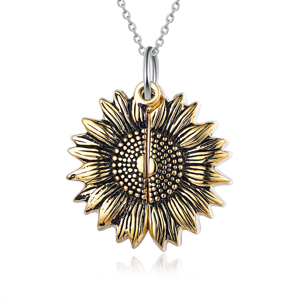 Personalised Open Locket Sunflower Photo Necklace With Engraving "You Are My Sunshine"-Jessemade AU