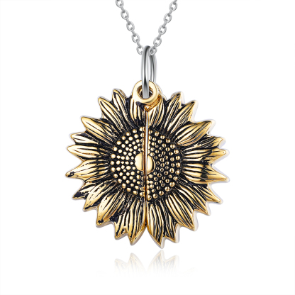 Personalised Open Locket Sunflower Photo Necklace With Engraving "You Are My Sunshine"-Jessemade AU