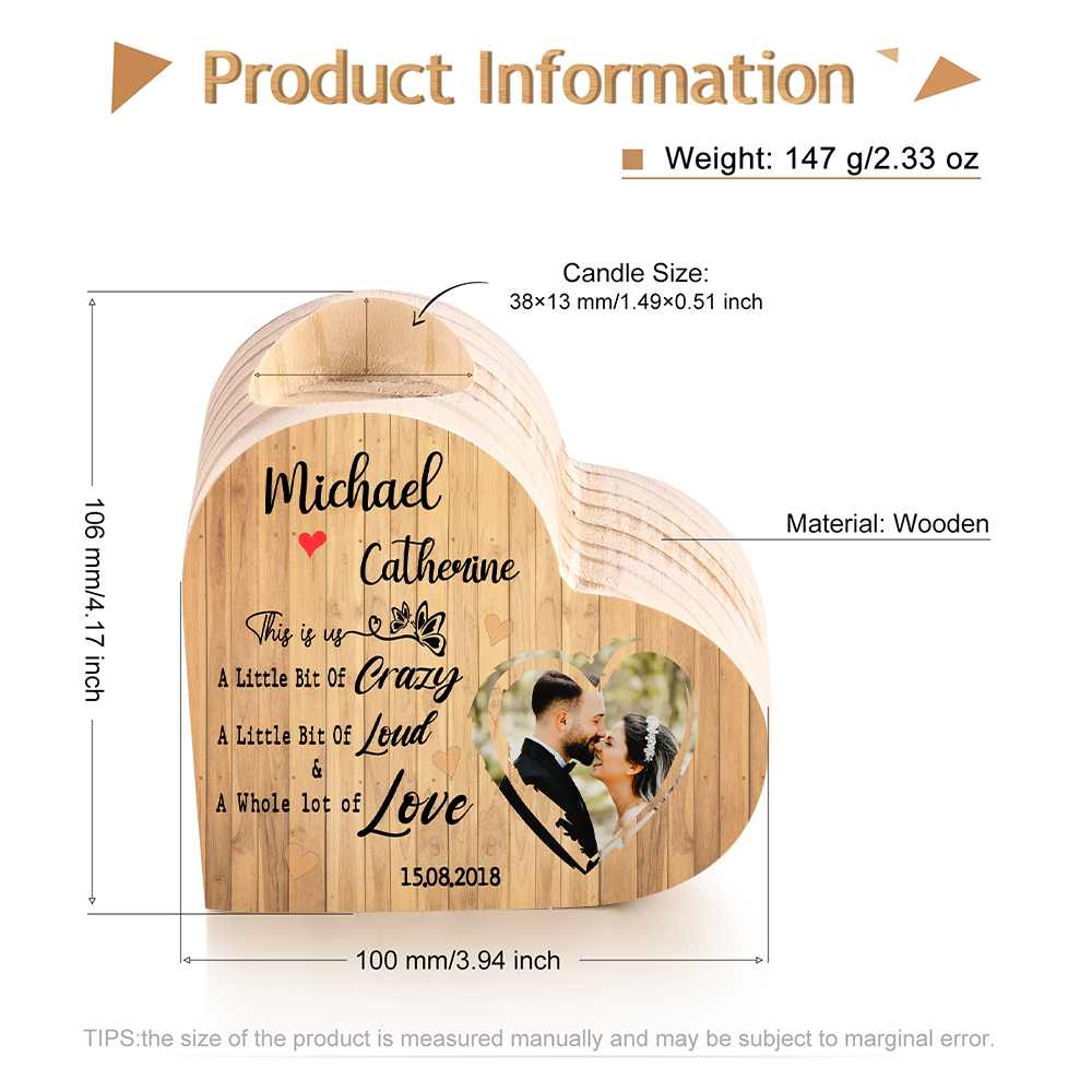 Personalised Couple Heart Candle Holder Engrave Photo Candlesticks Valentines Gift-Jessemade AU